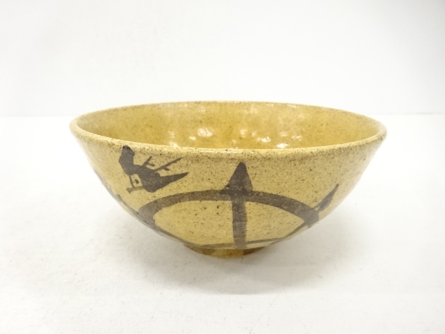 JAPANESE TEA CEREMONY / TEA BOWL CHAWAN / IRON PAINTING / BIRD